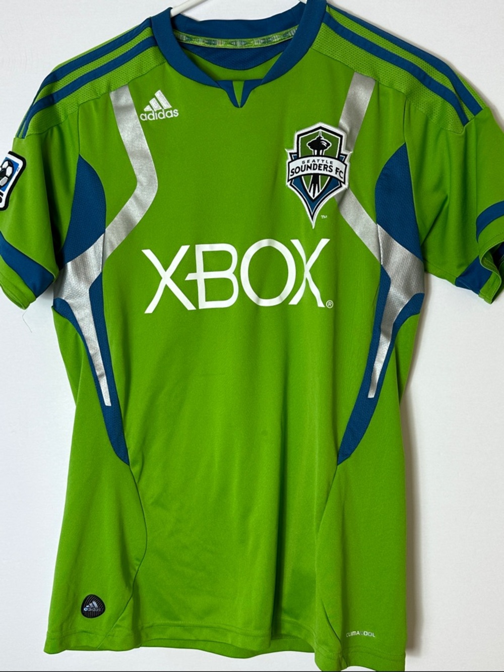 adidas Green and Navy Seattle Sounders FC Soccer Jersey with Silver Accents